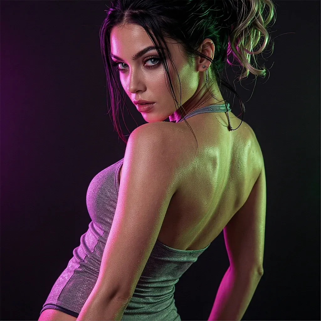 Square avatar of a fictional AI character with dark hair